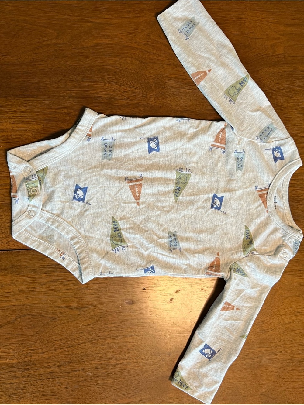 Baby Long-Sleeve One-Piece Bodysuit in Light Heather with Varsity Print